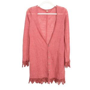 FREE PEOPLE Long Sleeve Duster Long Line Cardigan Linen Blend Women's Small